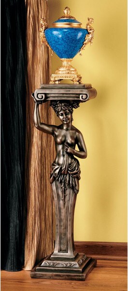 French Provincial Caryatid Pedestal Columns Display Woman Figure Nude